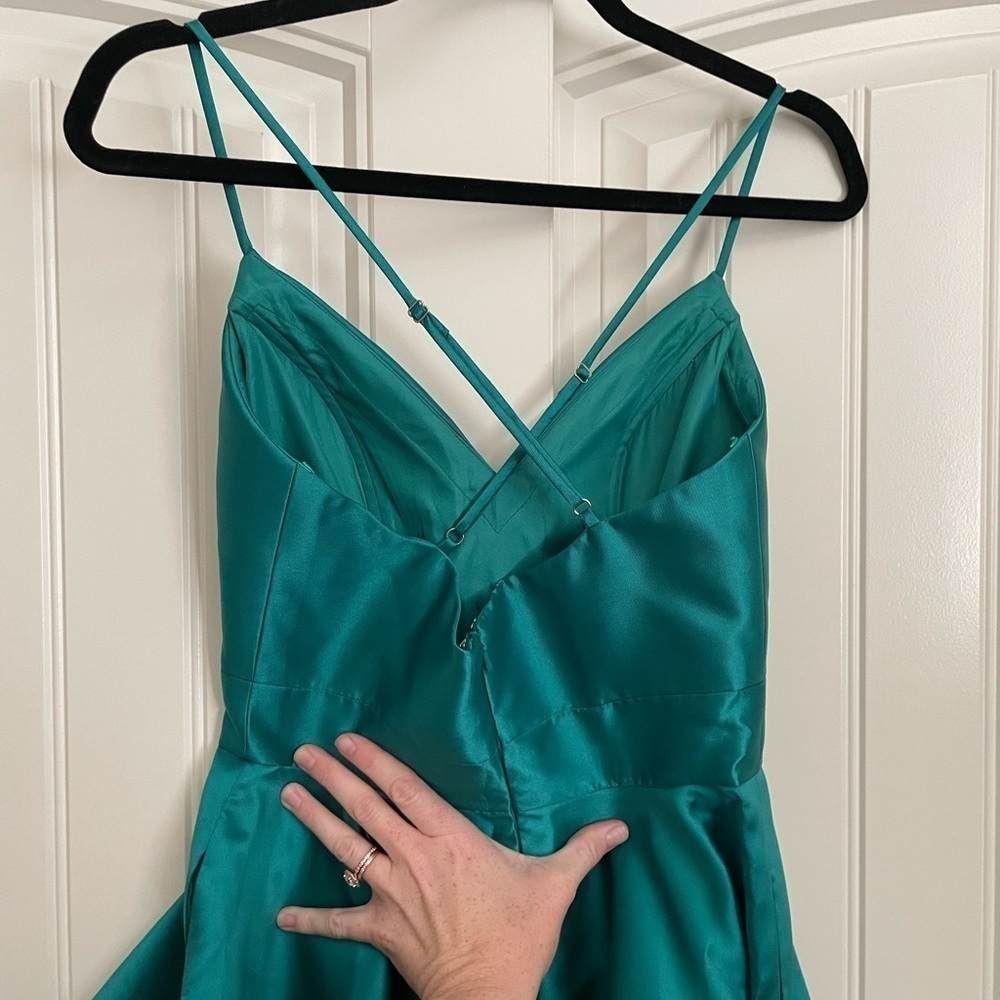 Rene the label green satin fit and flare cocktail prom formal dress size small - Picture 5 of 7